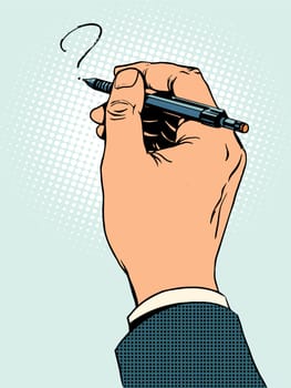 Hand draws a question pop art retro style