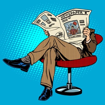 Newspaper reading man pop art retro style