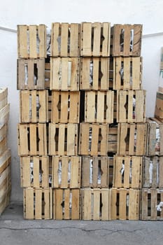 Big pile of crates for fruits and vegetables