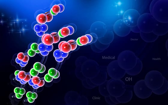 Digital illustration DNA structure in colour background