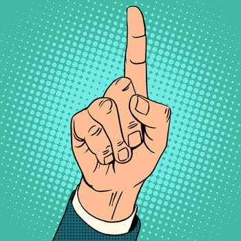 Index finger up. The gesture of attention in business or monotheism in Islam pop art retro style