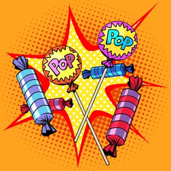 Sweets lollipops candy pop art retro style