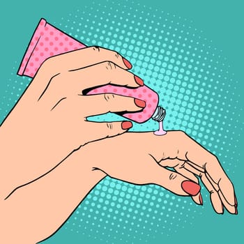 Hand cream cosmetics skin care pop art retro style
