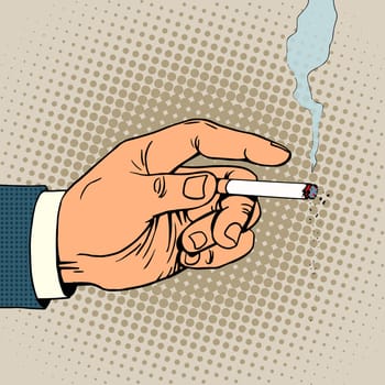 Hand with a smoking cigarette pop art retro style