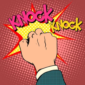 Knock door hand pop art retro style