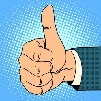 Thumb top gesture. Hitchhiking approval quality pop art retro style