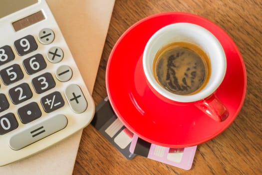 Coffee break on business work table, stock photo