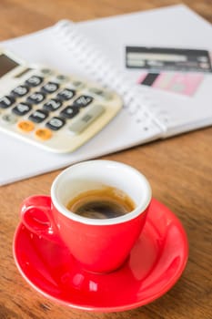 Coffee break on business work table, stock photo