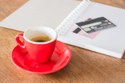 Coffee break on business work table, stock photo