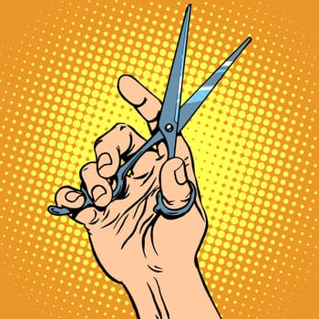 Scissor hand Barber pop art retro style