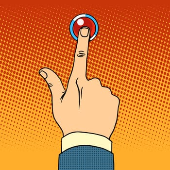 visitor presses call button pop art retro style
