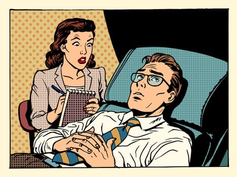 psychologist female patient male sympathy family relationships emotions mental problems pop art retro style