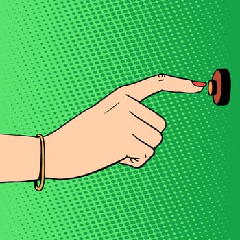 doorbell woman hand pop art retro style