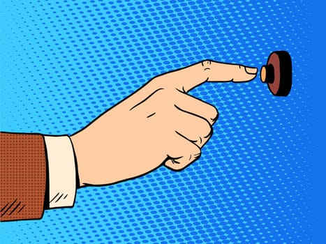 hand presses call button view profile pop art retro style