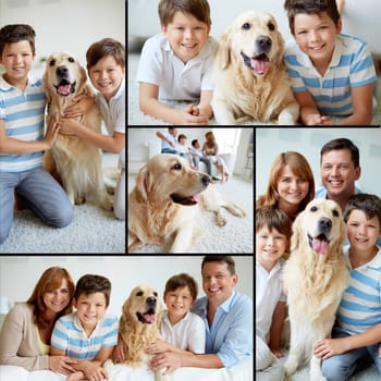 Collection of images of modern family spending weekend at home