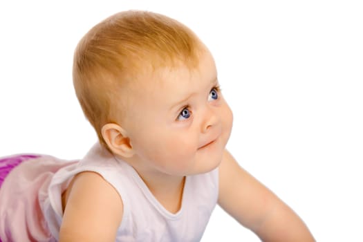 Portrait of adorable baby girl. Studio. Isolated