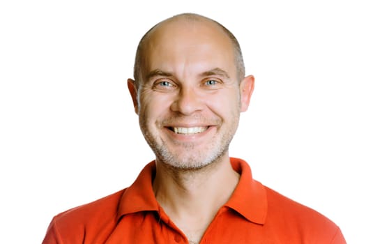 Unshaven smiling man. Isolated on white. Studio