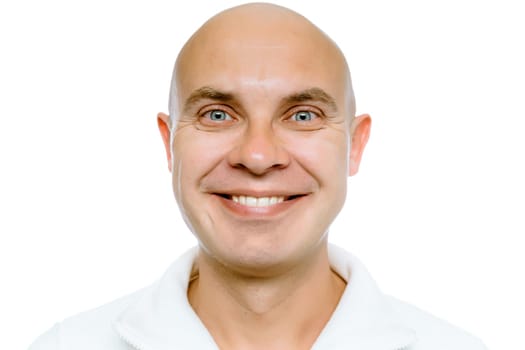 Bald smiling man. Isolated on white. Studio
