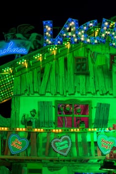 MUNICH, GERMANY – Oct. 2, 2015: Scary Decorated Entertainment Marquee at the Oktoberfest. The Festival runs from September 19th until October 4th 2015 in Munich, Germany.