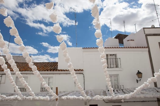 Flower festival in Campo Maior with paper flowers decorared streets, Portugal