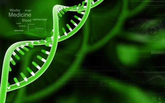 Digital illustration DNA structure in colour background