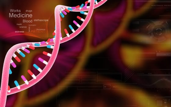 Digital illustration DNA structure in colour background