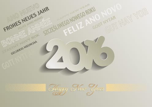 Happy New Year 2016 Greeting Card - Multilingual Texts, Illustration