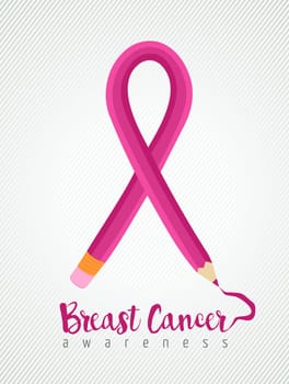 Breast cancer education concept poster with pink pencil as ribbon for awareness month. EPS10 vector.
