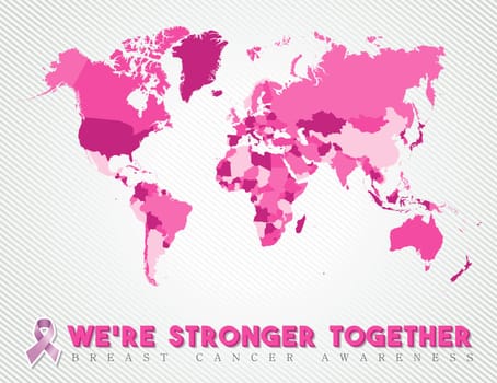 United against breast cancer pink worldwide map global concept art for awareness month.  EPS10 vector.