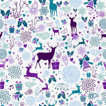 Merry christmas seamless pattern hipster reindeer and vintage holiday elements. EPS10 vector.