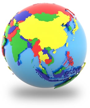 Political map of Asia with countries in four colours, isolated on white background.