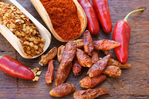 Chili as pods,dried,crushed and powdered