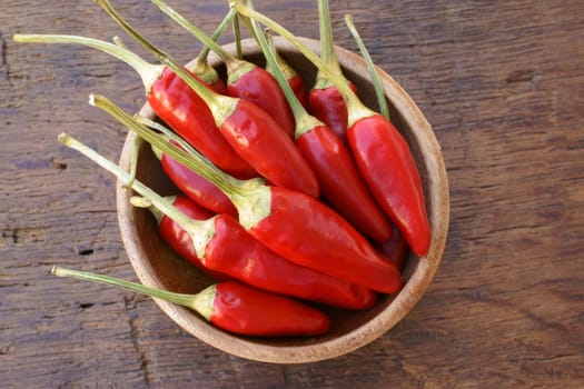 Wooden bowl with fresh chillies