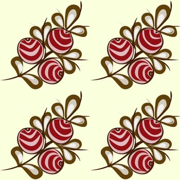 Red berries seamless pattern vector background. Autumn branches and leaves