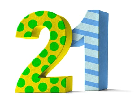 Colorful number made of cardboard - number 21