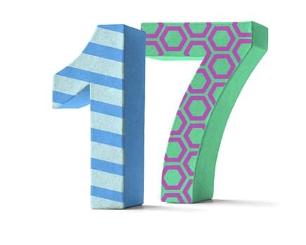 Colorful number made of cardboard - number 17