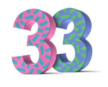 Colorful number made of cardboard - number 33