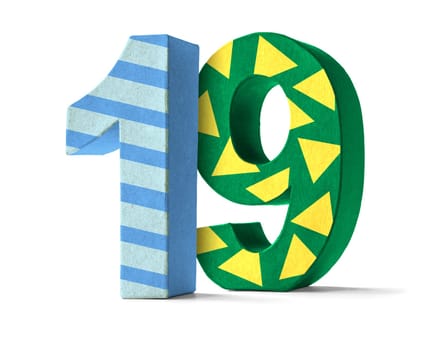 Colorful number made of cardboard - number 19