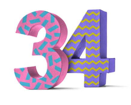 Colorful number made of cardboard - number 34