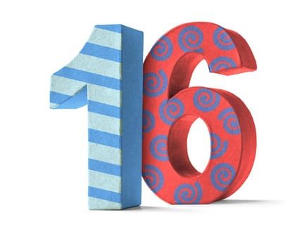 Colorful number made of cardboard - number 16