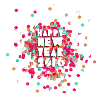 Happy new Year celebration 2016 with party confetti template background. Ideal for holiday greeting card, print poster and web. EPS10 vector.