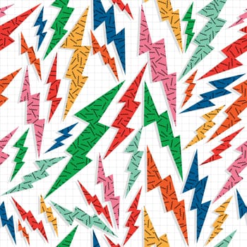 Retro vintage 80s memphis thunder bolt seamless pattern background. Ideal for fabric design, paper print and web backdrop. EPS10 vector file.
