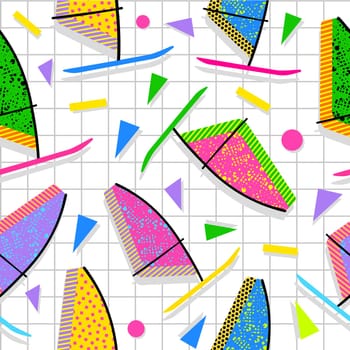 Retro vintage 80s memphis hipster beach wind summer elements seamless pattern background. Ideal for fabric design, paper print and web background. EPS10 vector file.