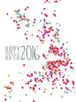 Happy new Year celebration 2016 with party confetti template background. Ideal for holiday greeting card, print poster and web. EPS10 vector.