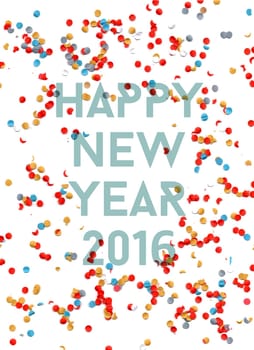 Happy new Year celebration 2016 with party confetti template background. Ideal for holiday greeting card, print poster and web. EPS10 vector.