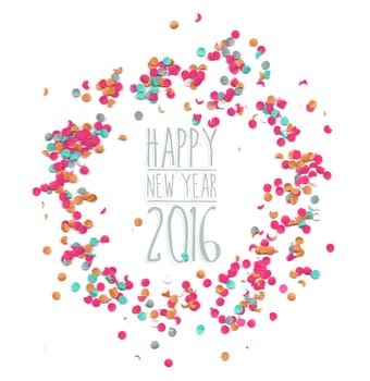 Happy new Year celebration 2016 with party confetti template background. Ideal for holiday greeting card, print poster and web. EPS10 vector..