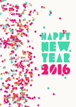 Happy new Year celebration 2016 with party confetti template background. Ideal for holiday greeting card, print poster and web. EPS10 vector.