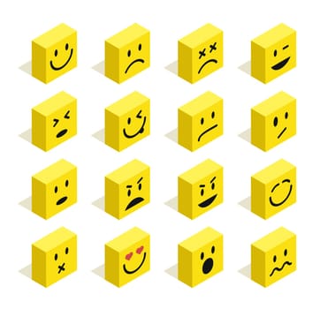 Set of Emoticons isometric flat illustration with isolated background. Ideal for web, chat and app design. EPS10 vector file.