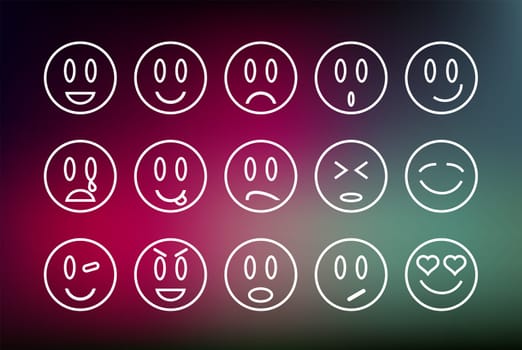 Set of Emoticons line illustration with colorful blurred background. Ideal for web, chat and app design. EPS10 vector file.