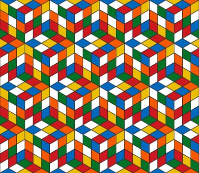 Magic cube retro 80s seamless pattern background illustration. Ideal for fabric design, book cover and wrapping paper print. EPS10 vector file.